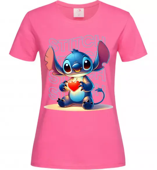 Женская футболка Стіч з сердечком Ярко-розовый фото