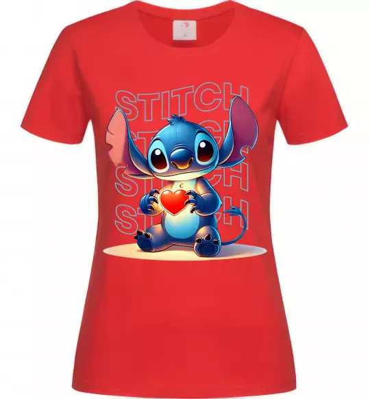 Женская футболка Стіч з сердечком Красный фото