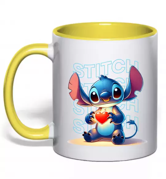 Чашка с цветной ручкой Стіч з сердечком Солнечно желтый фото