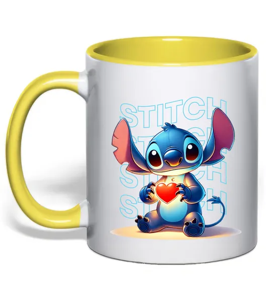 Чашка з кольоровою ручкою Стіч з сердечком Лимонний фото