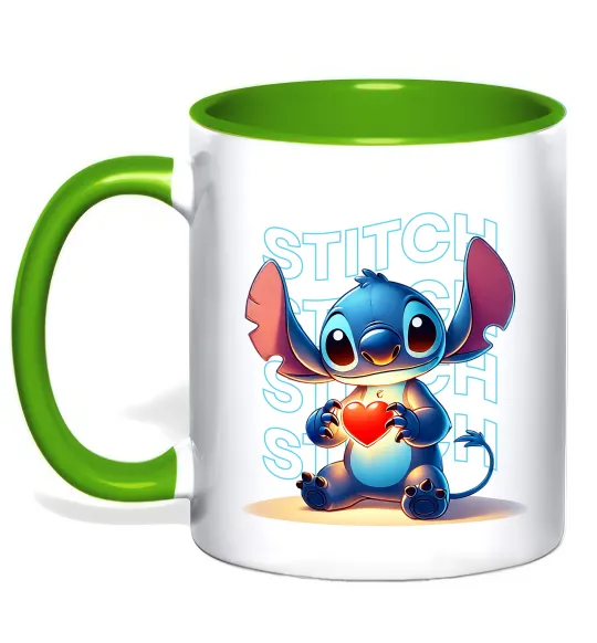 Чашка з кольоровою ручкою Стіч з сердечком Лаймовий фото