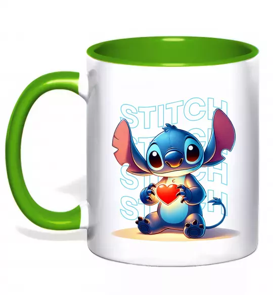 Чашка с цветной ручкой Стіч з сердечком Зеленый фото