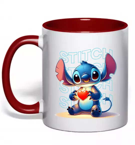 Чашка с цветной ручкой Стіч з сердечком Красный фото