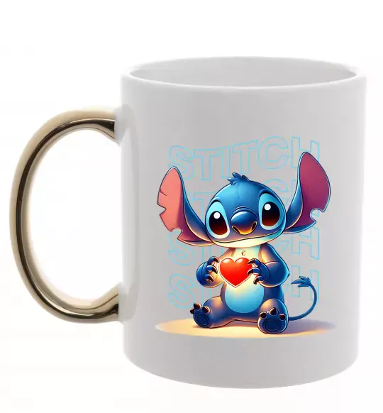 Чашка с цветной ручкой Стіч з сердечком Золото фото