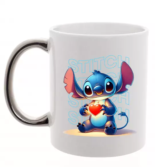 Чашка с цветной ручкой Стіч з сердечком Серебро фото