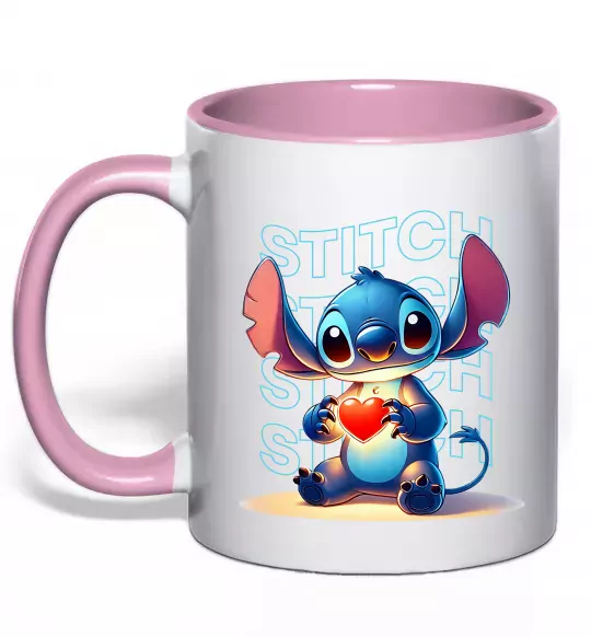 Чашка с цветной ручкой Стіч з сердечком Нежно розовый фото