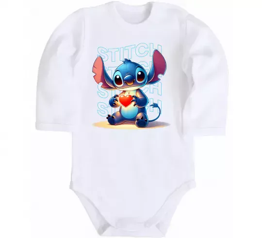 Дитячий бодік Стіч з сердечком Білий фото