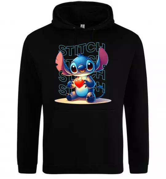 Мужская толстовка (худи) Стіч з сердечком Черный фото