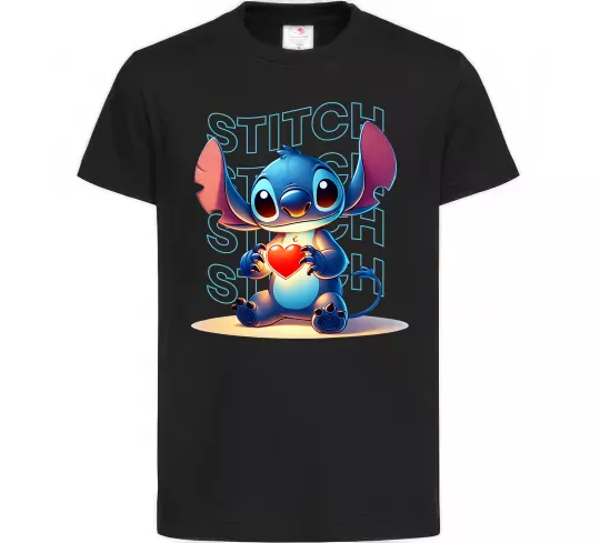 Дитяча футболка Стіч з сердечком Чорний фото