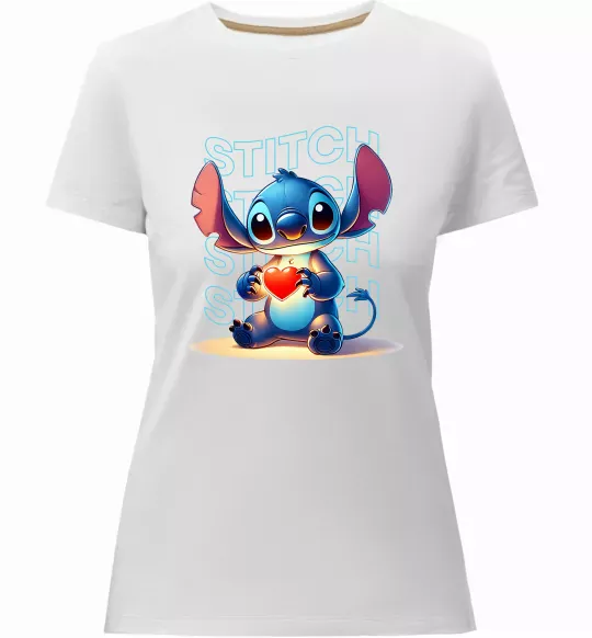 Жіноча преміум футболка Стіч з сердечком Білий фото