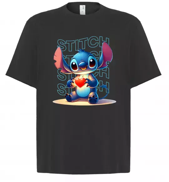 Футболка Оверсайз Стіч з сердечком Черный фото