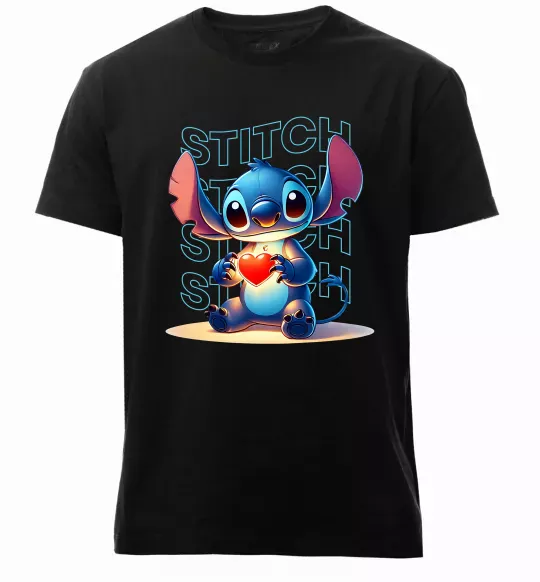 Чоловіча преміум футболка Стіч з сердечком Чорний фото