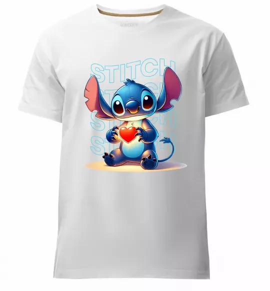 Чоловіча преміум футболка Стіч з сердечком Білий фото