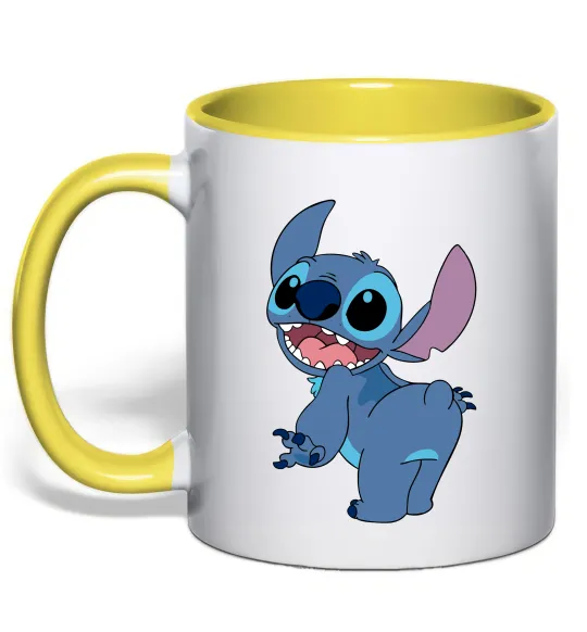 Чашка з кольоровою ручкою Stitch Лимонний фото