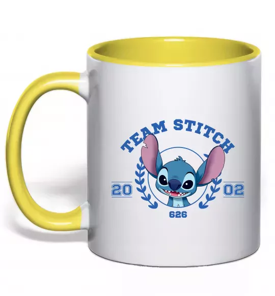 Чашка з кольоровою ручкою Team stitch Сонячно жовтий фото