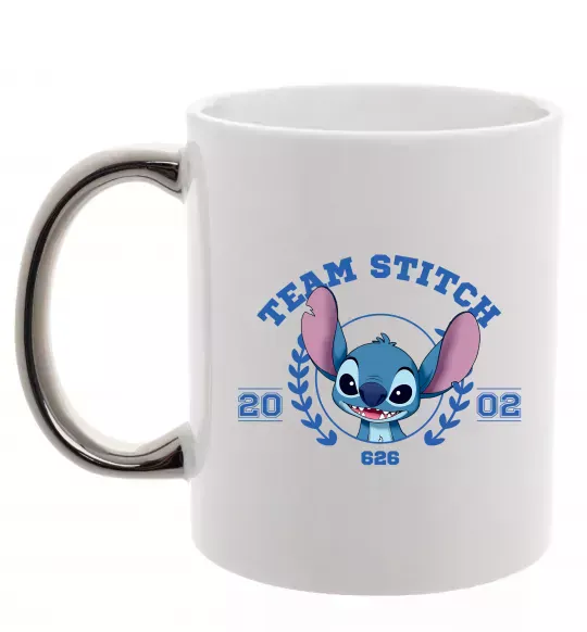 Чашка з кольоровою ручкою Team stitch Срібло фото