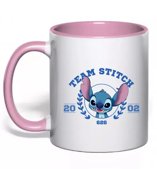 Чашка з кольоровою ручкою Team stitch Ніжно рожевий фото