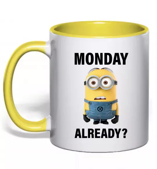 Чашка с цветной ручкой Monday already Солнечно желтый фото