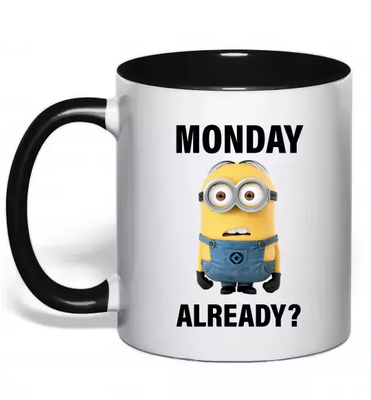 Чашка с цветной ручкой Monday already Черный фото