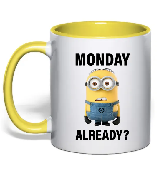 Чашка с цветной ручкой Monday already Лимонный фото