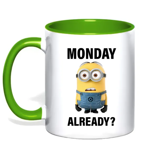 Чашка с цветной ручкой Monday already Лаймовый фото