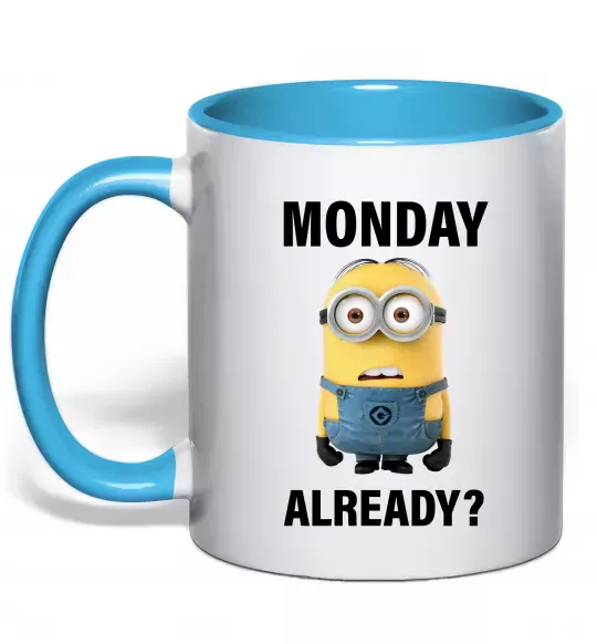 Чашка с цветной ручкой Monday already Голубой фото