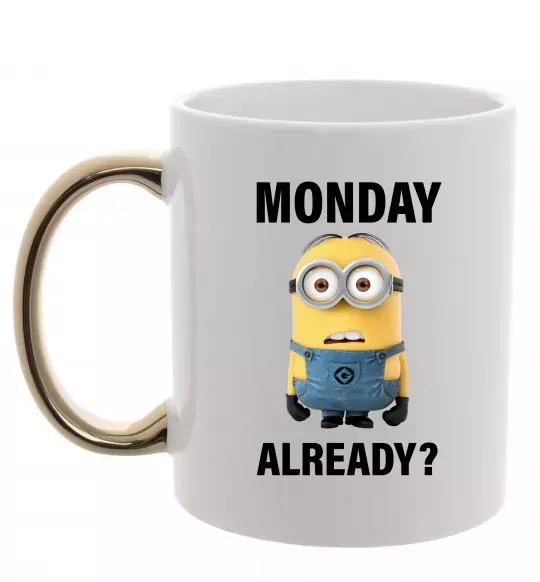 Чашка с цветной ручкой Monday already Золото фото