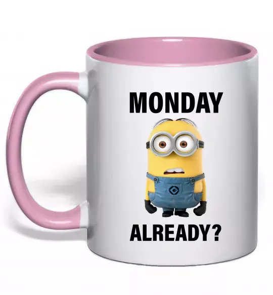 Чашка с цветной ручкой Monday already Нежно розовый фото