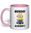 Чашка с цветной ручкой Monday already Нежно розовый фото