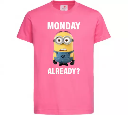 Дитяча футболка Monday already Яскраво-рожевий фото