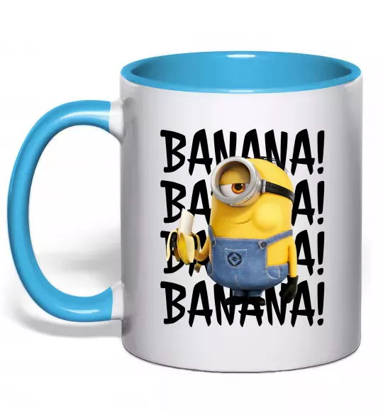 Чашка з кольоровою ручкою Міньйон Banana Блакитний фото