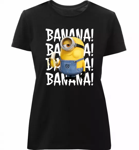 Женская премиум футболка Міньйон Banana Черный фото