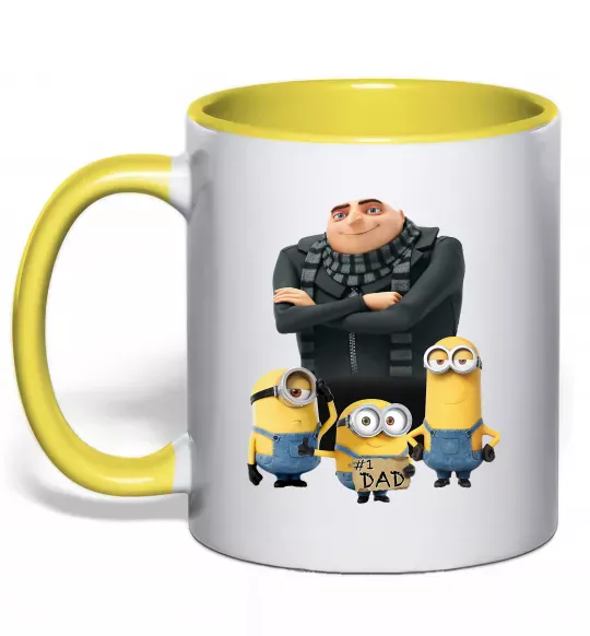 Чашка з кольоровою ручкою Dad №1 Minions Сонячно жовтий фото