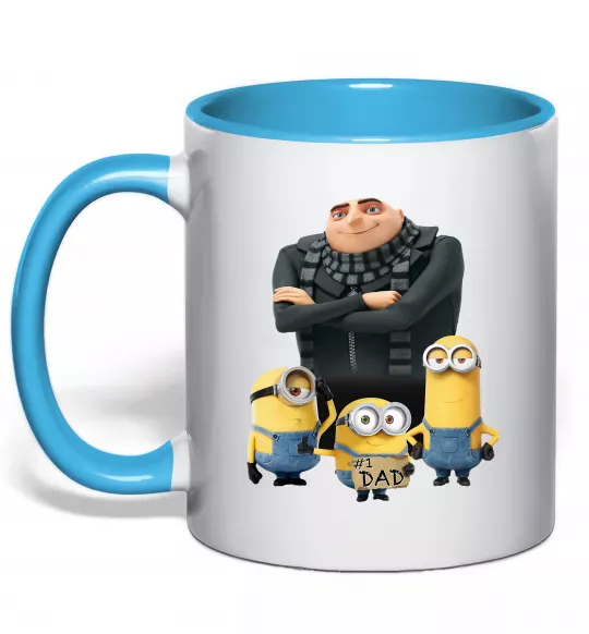Чашка з кольоровою ручкою Dad №1 Minions Блакитний фото