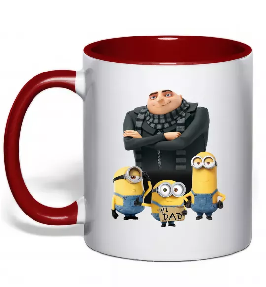 Чашка з кольоровою ручкою Dad №1 Minions Червоний фото