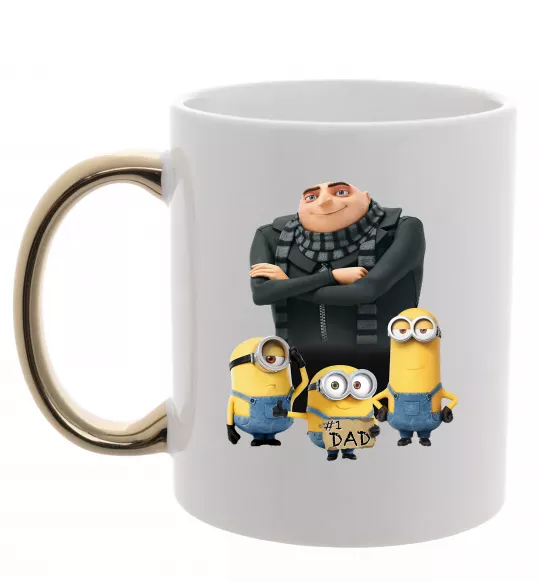 Чашка з кольоровою ручкою Dad №1 Minions Золото фото