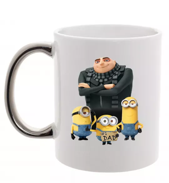 Чашка з кольоровою ручкою Dad №1 Minions Срібло фото