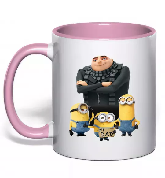 Чашка з кольоровою ручкою Dad №1 Minions Ніжно рожевий фото