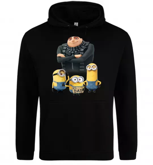 Чоловіча толстовка (худі) Dad №1 Minions Чорний фото
