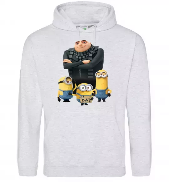 Чоловіча толстовка (худі) Dad №1 Minions Сірий меланж фото