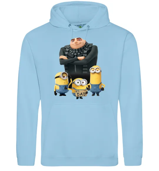 Чоловіча толстовка (худі) Dad №1 Minions Блакитний фото