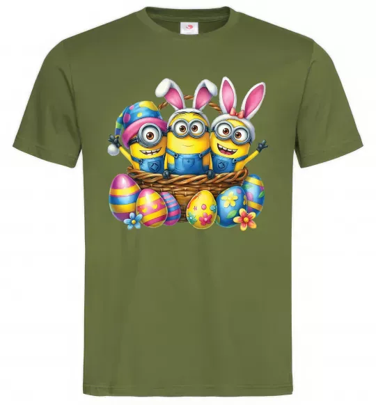 Мужская футболка Великодні міньйони Оливковый фото