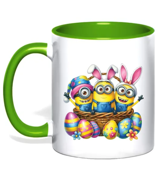 Чашка с цветной ручкой Великодні міньйони Лаймовый фото