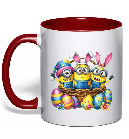 Чашка с цветной ручкой Великодні міньйони Красный фото
