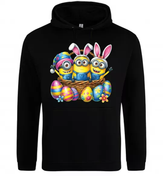 Женская толстовка (худи) Великодні міньйони Черный фото