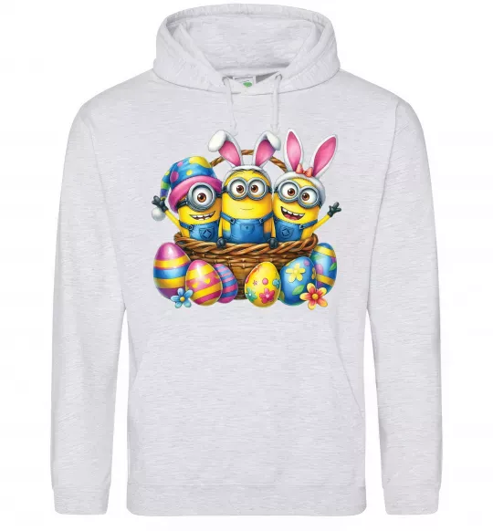 Женская толстовка (худи) Великодні міньйони Серый меланж фото