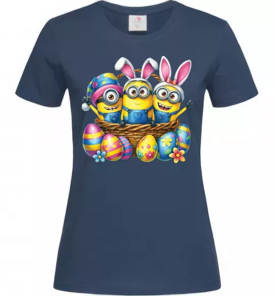 Жіноча футболка Великодні міньйони Темно-синій фото