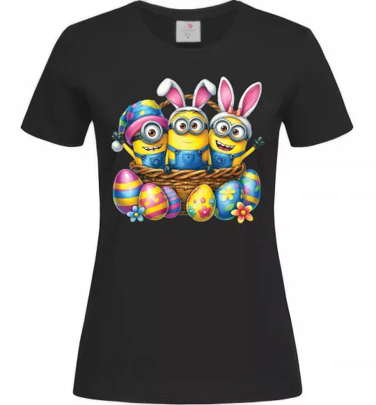 Жіноча футболка Великодні міньйони Чорний фото