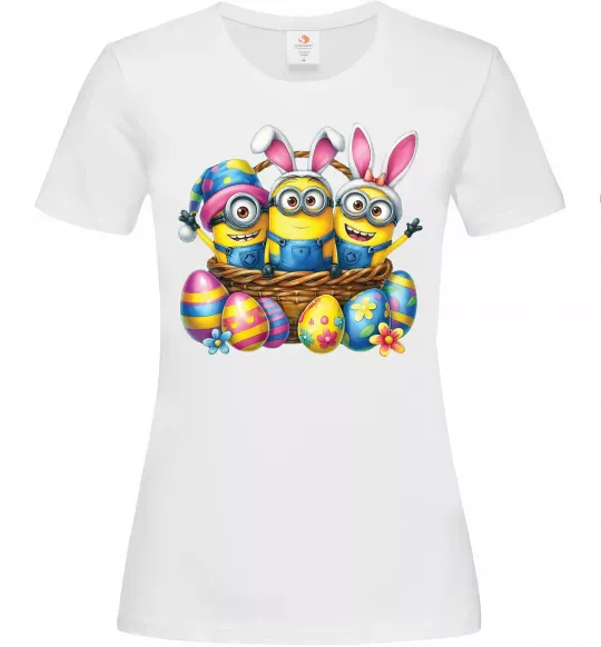 Жіноча футболка Великодні міньйони Білий фото