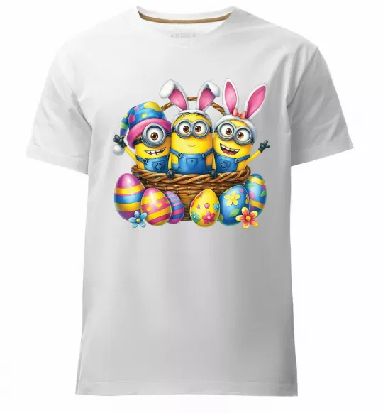Мужская премиум футболка Великодні міньйони Белый фото